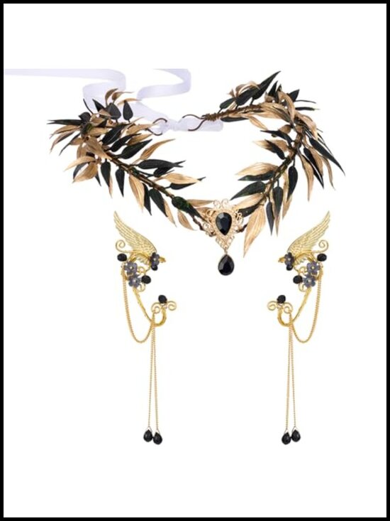 Fairy Flower Leaf Crown Tiara Elf Headpiece Cosplay Headband with Ear Cuffs main image 4